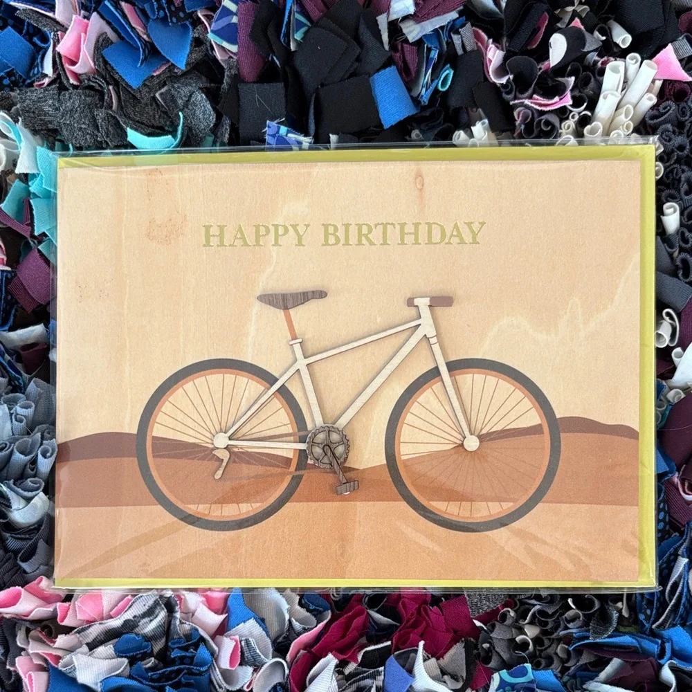🆕Papyrus Wood Cut Bicycle Birthday Greeting Card
